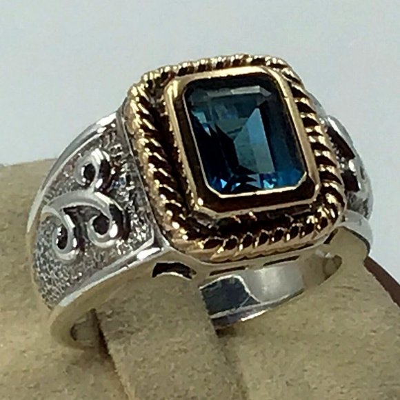 Ross Simons Ring Blue Topaz Sterling Silver And 14K Gold Vintage Size 8